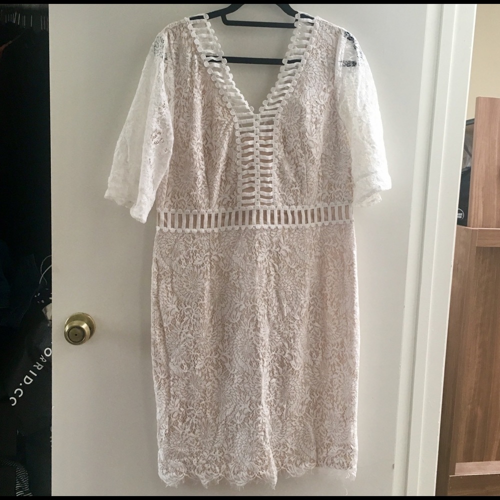 Soieblue White Nude Lace V-Neck Dress - NWT!